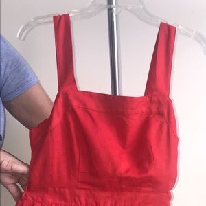 J Crew Red midi dress with pockets.